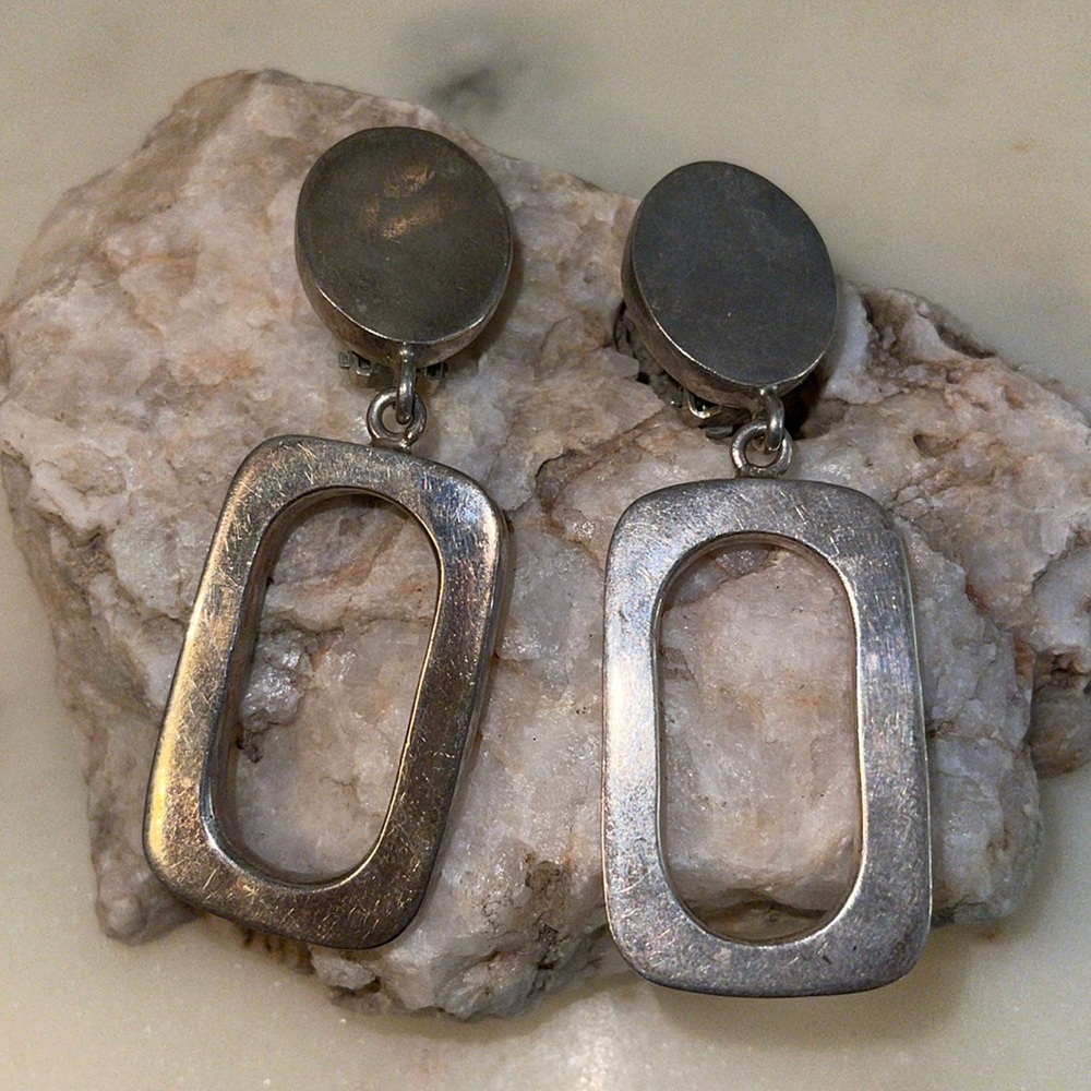 Sterling Silver Squared Oval Clip-On Earrings - image 3